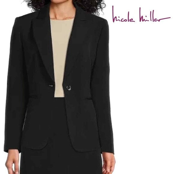 Nicole Miller Original Cardigan Blazer Cotton Boyfriend Jacket w/ Pockets Black - Picture 1 of 9